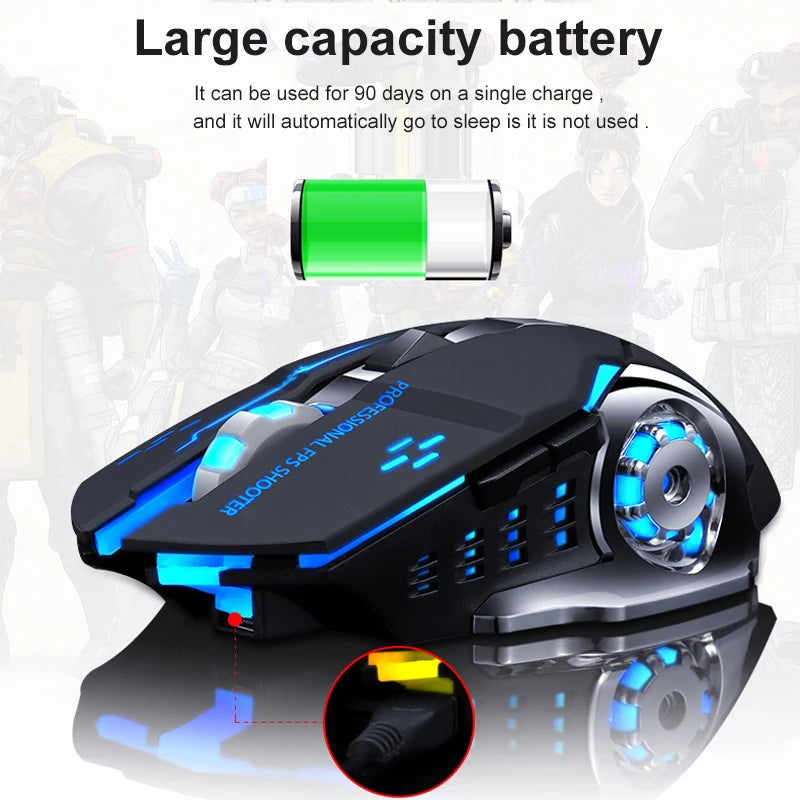 Rechargeable Wireless Mouse Gaming Computer Silent Bluetooth Mouse 2.4G USB Mechanical Backlight PC Gamer Mouse for Computer