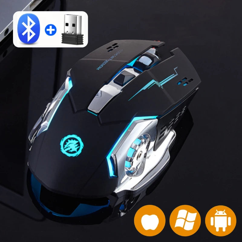 Rechargeable Wireless Mouse Gaming Computer Silent Bluetooth Mouse 2.4G USB Mechanical Backlight PC Gamer Mouse for Computer