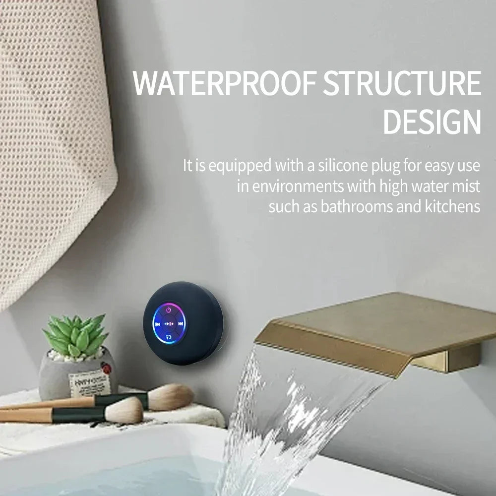 Mini Stereo Sound Speaker LED IPX4 Waterproof Loudspeaker Portable Wireless Bluetooth Speaker Outdoor Bathroom Large Suction Cup