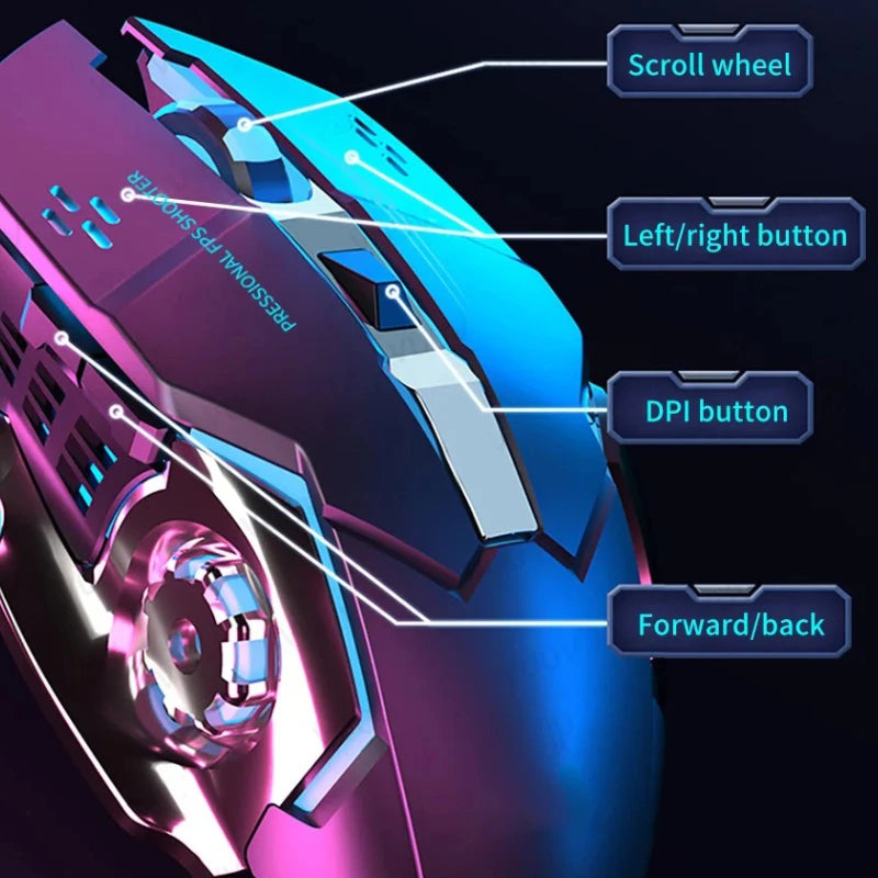 Rechargeable Wireless Mouse Gaming Computer Silent Bluetooth Mouse 2.4G USB Mechanical Backlight PC Gamer Mouse for Computer